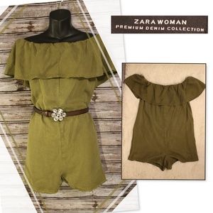 Olive OTS Ruffled Romper by Zara